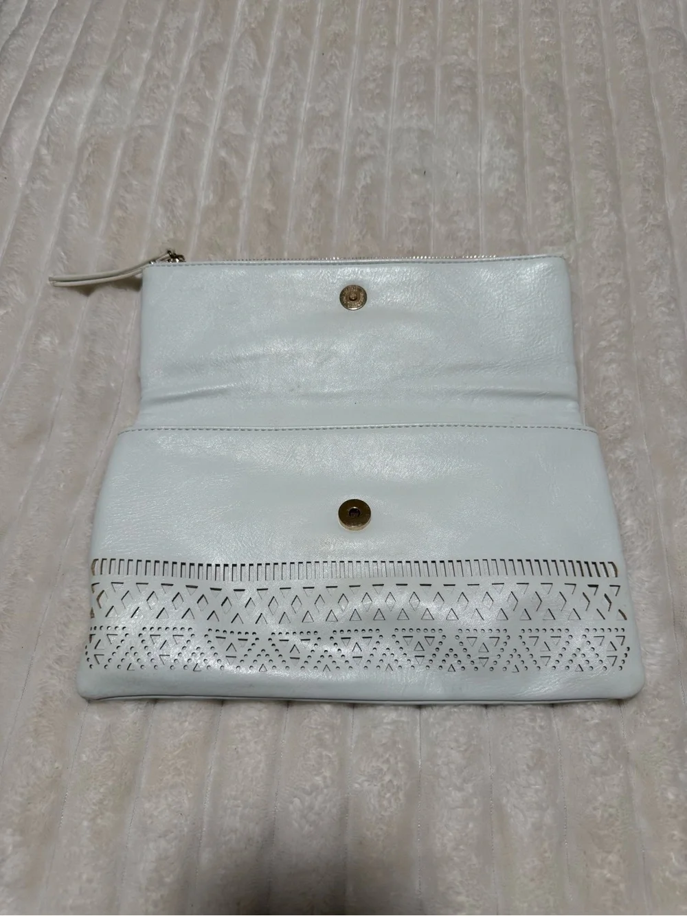 White Laser-Cut Fold-Over Clutch Bag